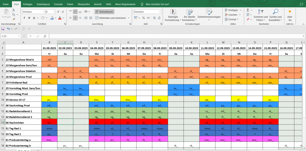 Dienstplanung mit Excel